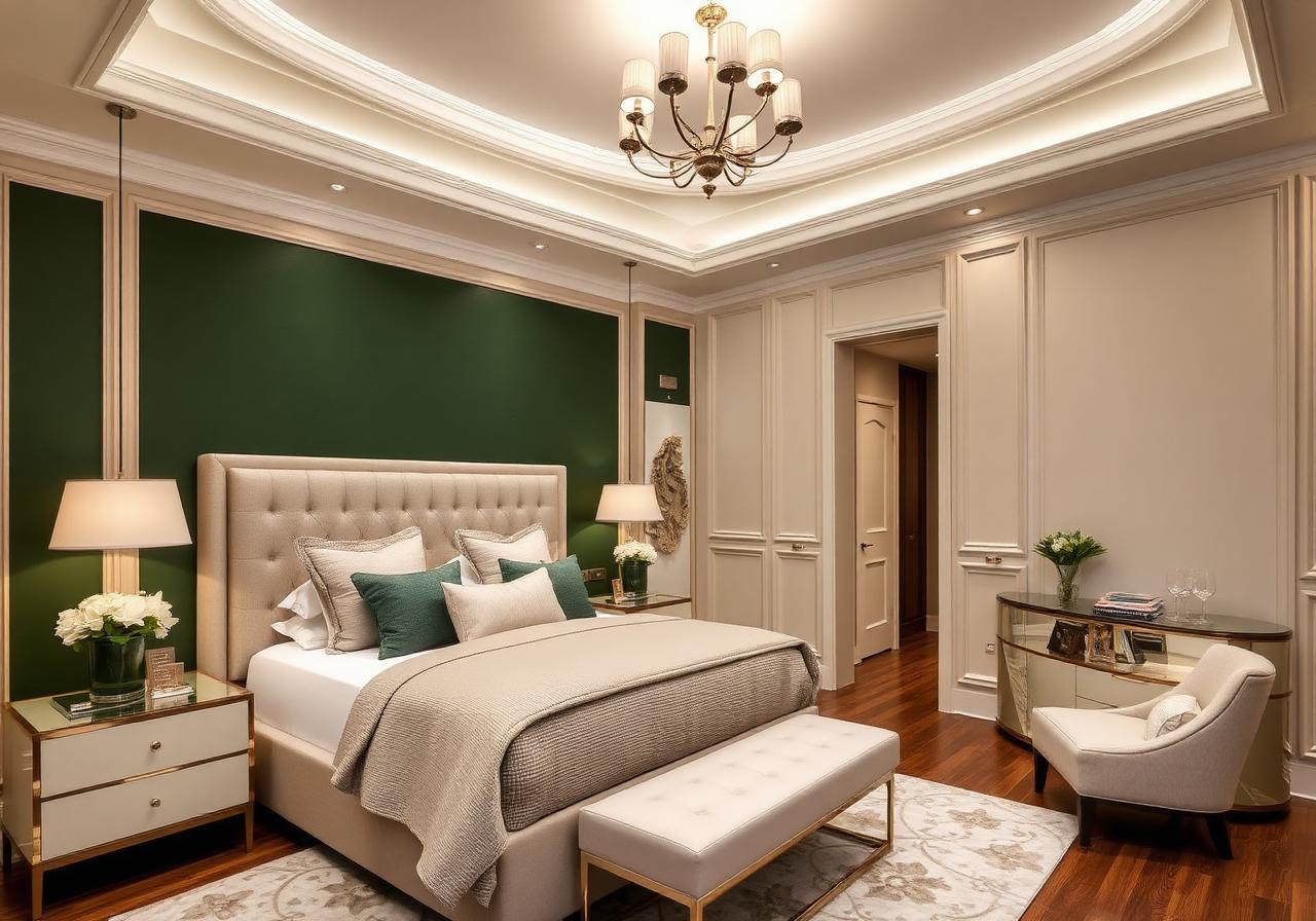 Master bedroom with cove lighting and bespoke joinery