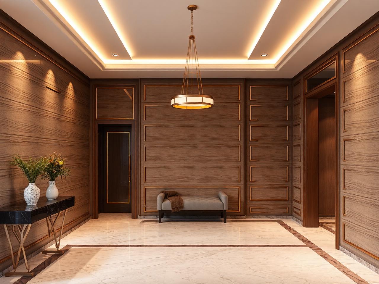 Apartment foyer with veneer panelling and marble